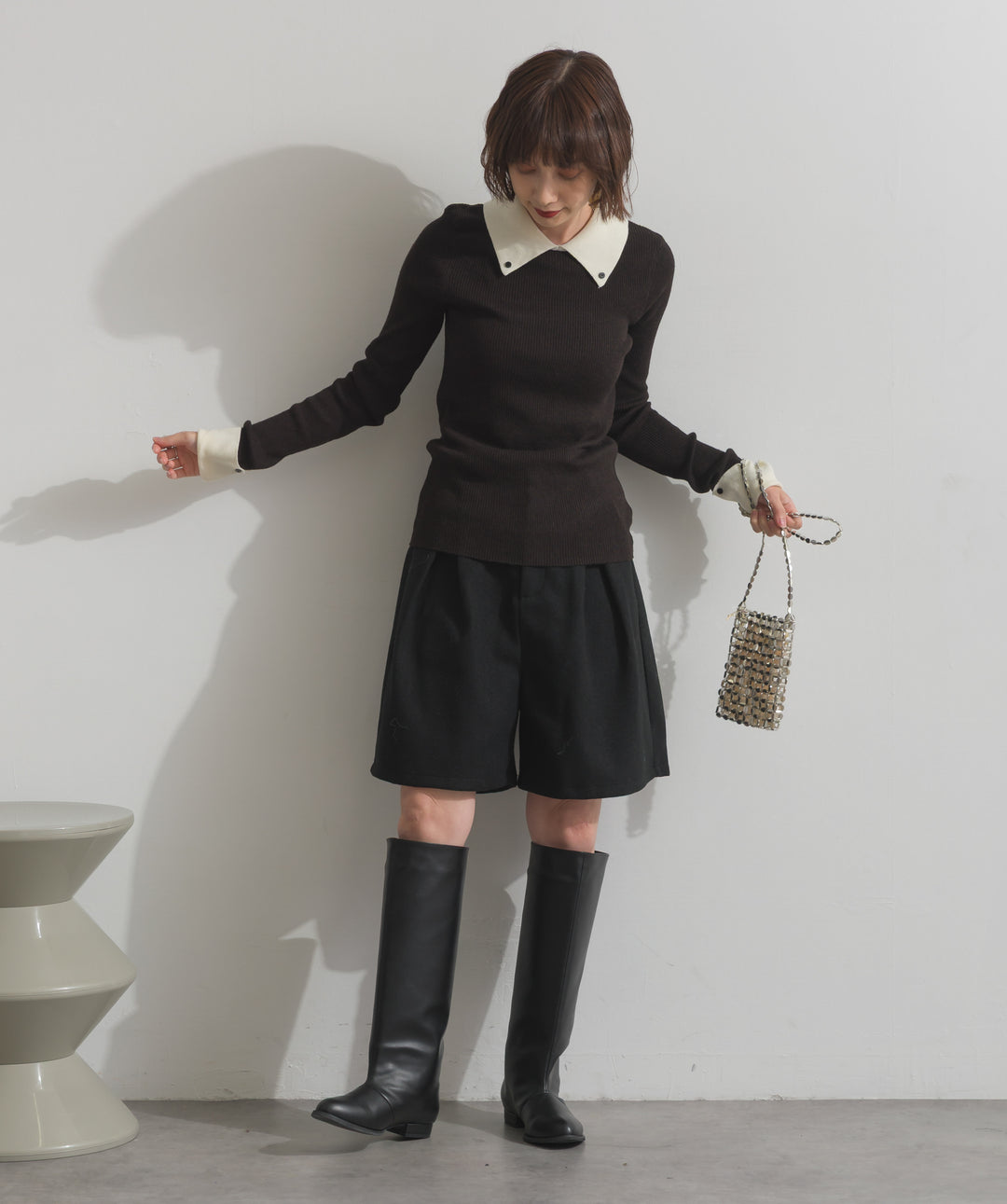 配色襟リブニットプルオーバー