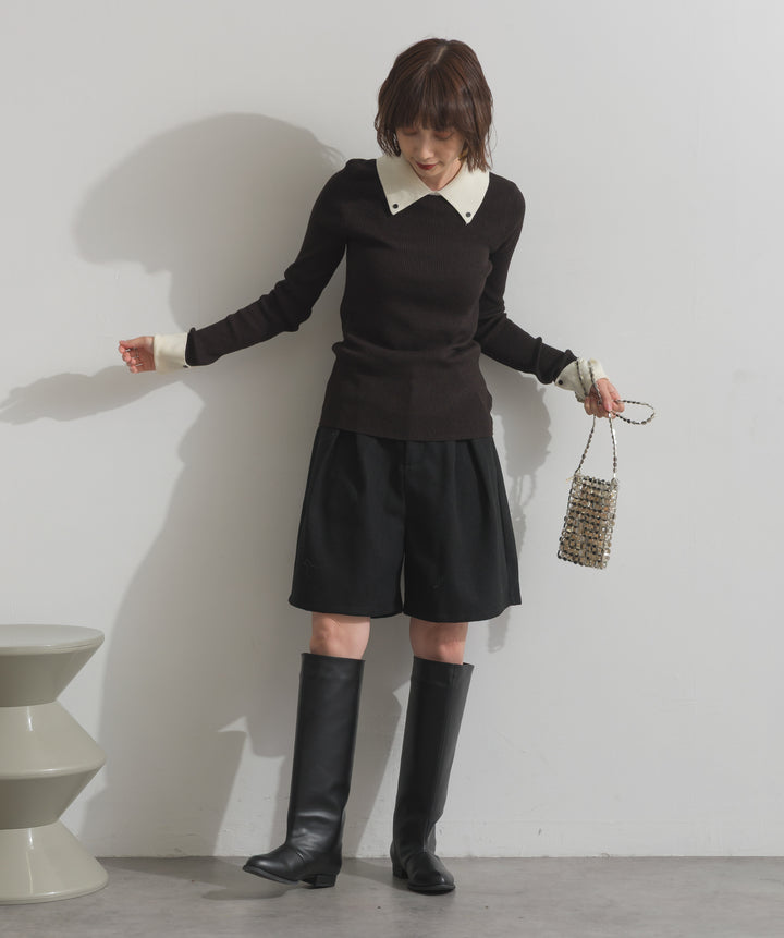 配色襟リブニットプルオーバー