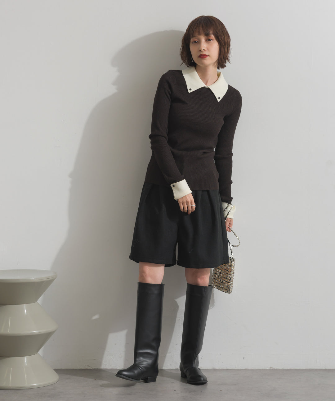 配色襟リブニットプルオーバー