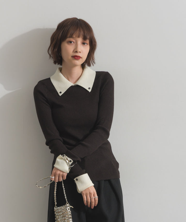 配色襟リブニットプルオーバー
