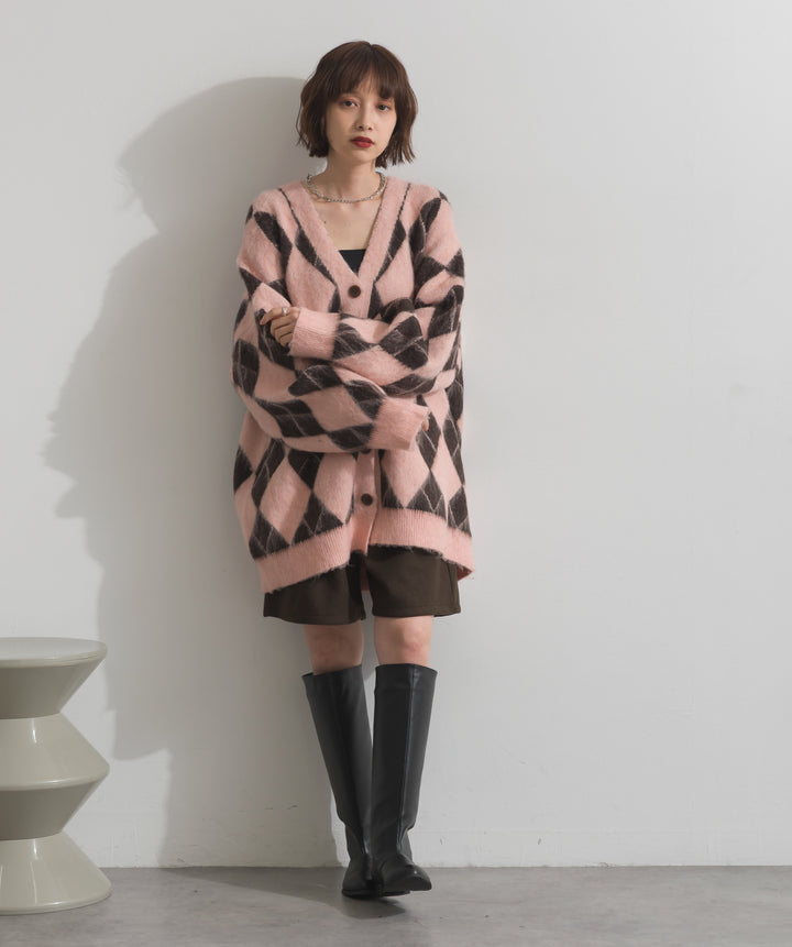 シャギーアーガイルVネックカーディガン