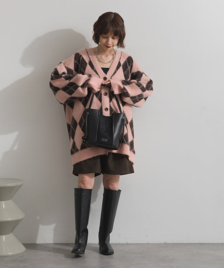 シャギーアーガイルVネックカーディガン