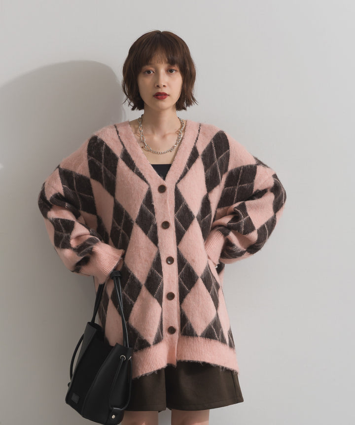 シャギーアーガイルVネックカーディガン