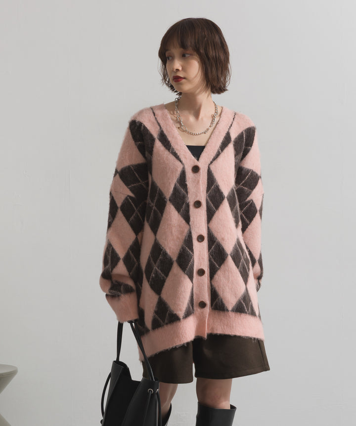 シャギーアーガイルVネックカーディガン
