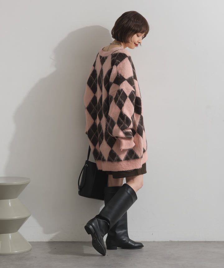 シャギーアーガイルVネックカーディガン