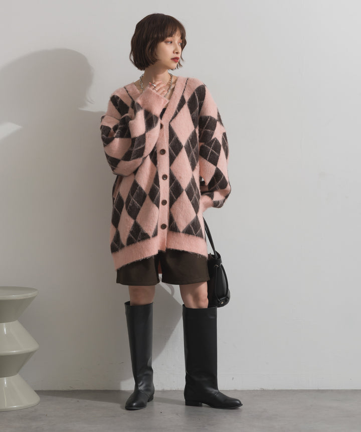 シャギーアーガイルVネックカーディガン