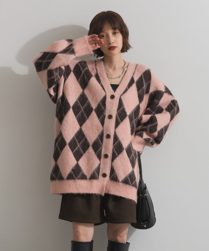 シャギーアーガイルVネックカーディガン
