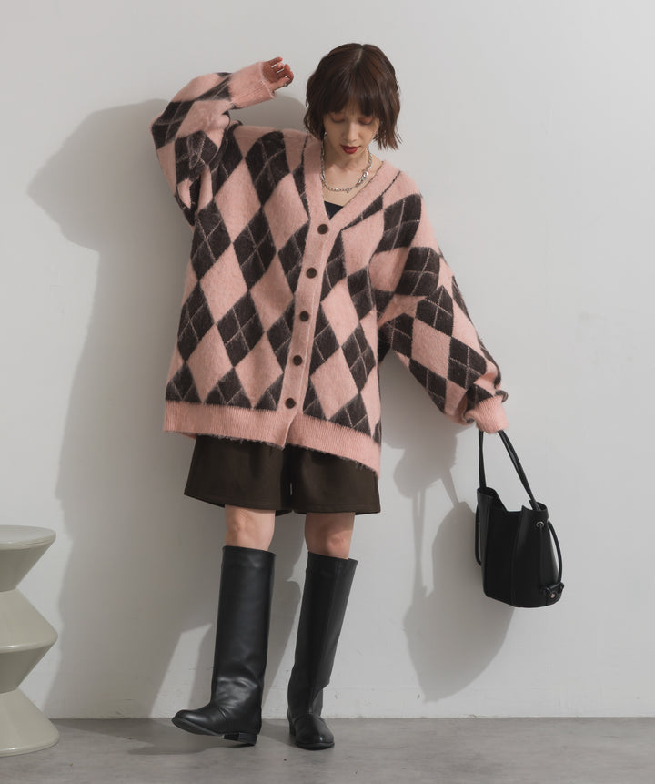 シャギーアーガイルVネックカーディガン