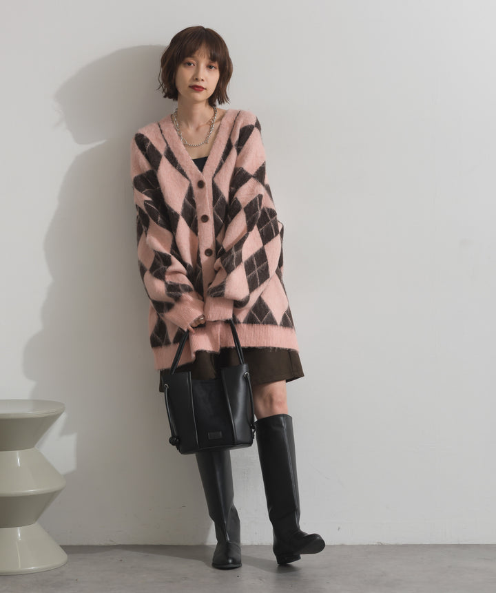 シャギーアーガイルVネックカーディガン