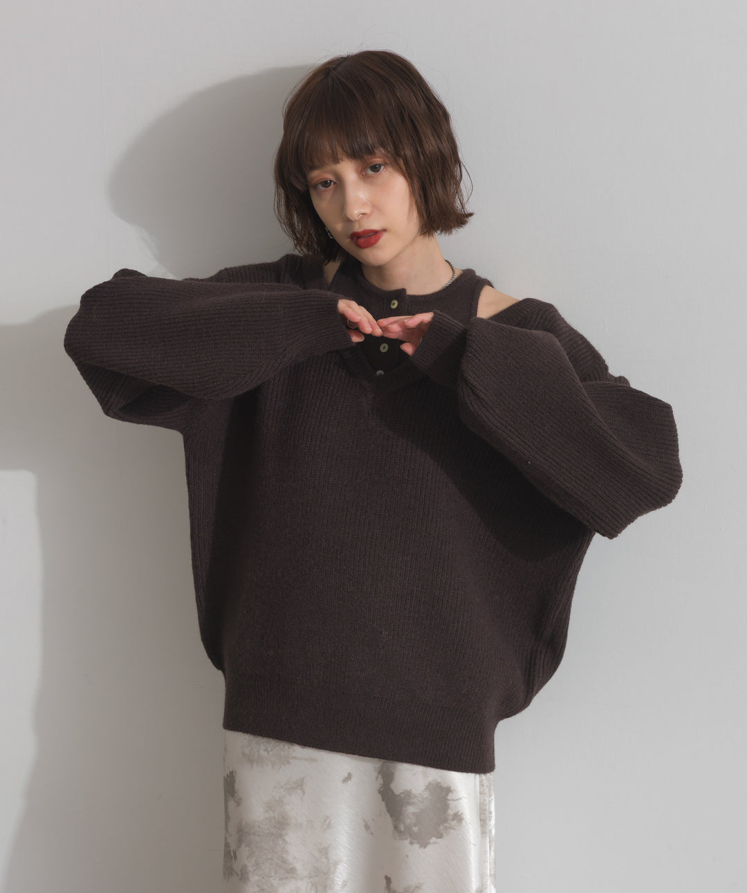 タンクレイヤード風肩開きプルオーバー