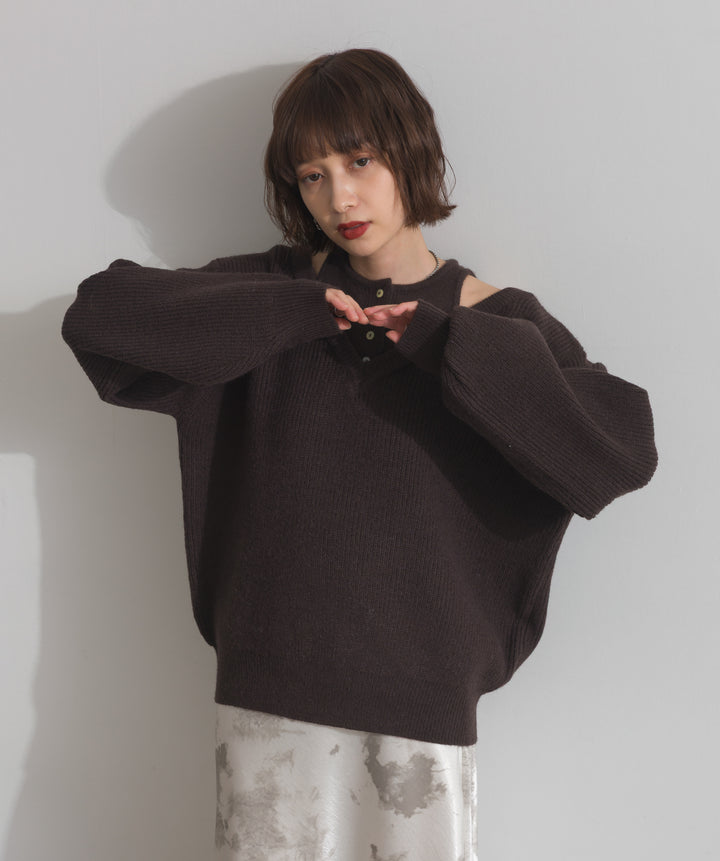 タンクレイヤード風肩開きプルオーバー