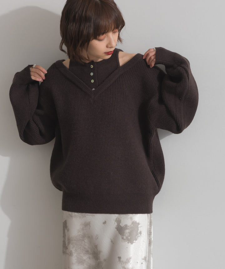 タンクレイヤード風肩開きプルオーバー