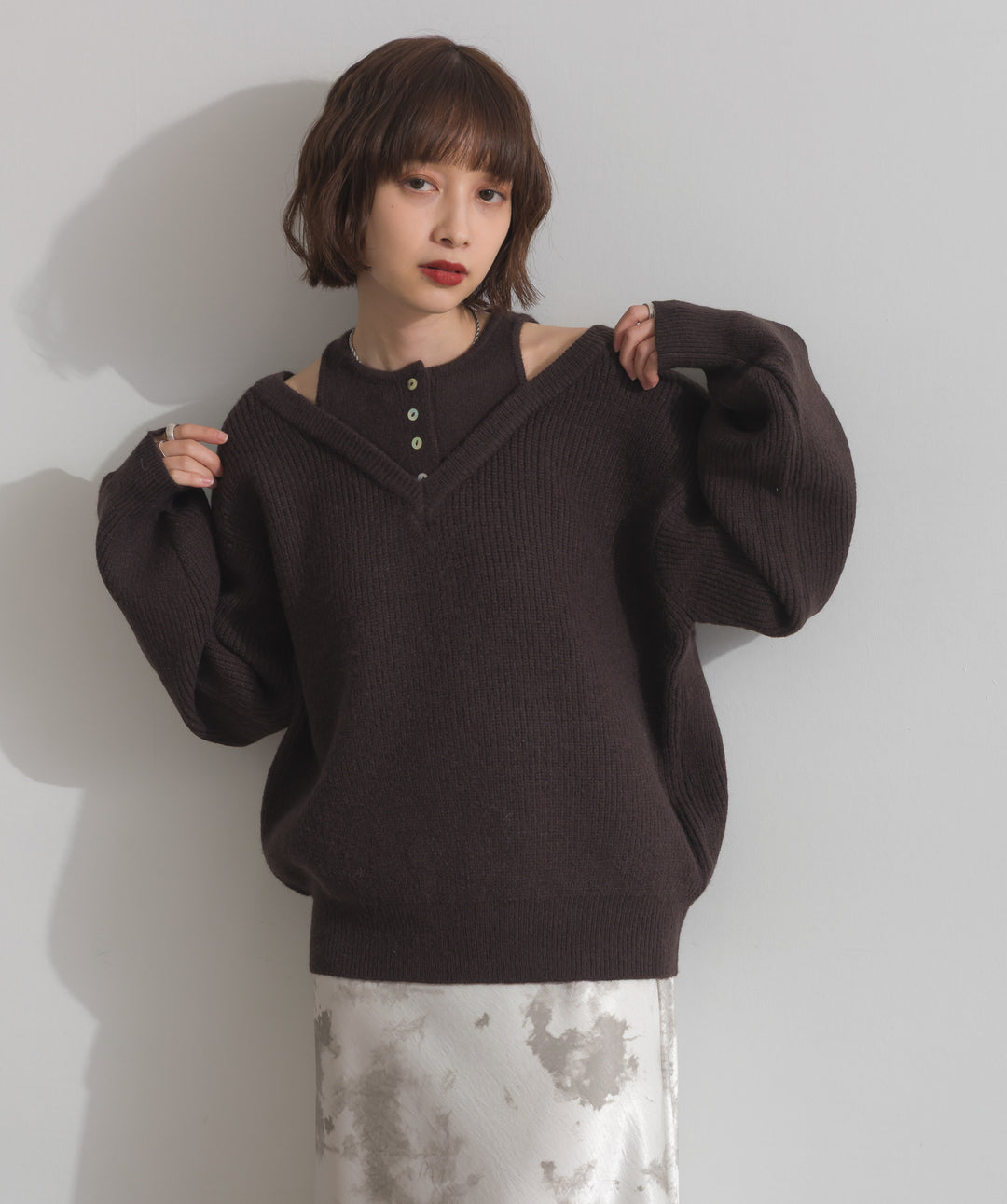 タンクレイヤード風肩開きプルオーバー