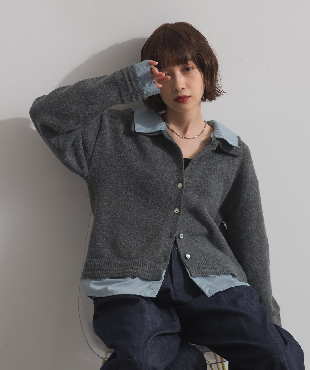 シャツレイヤード風ニット