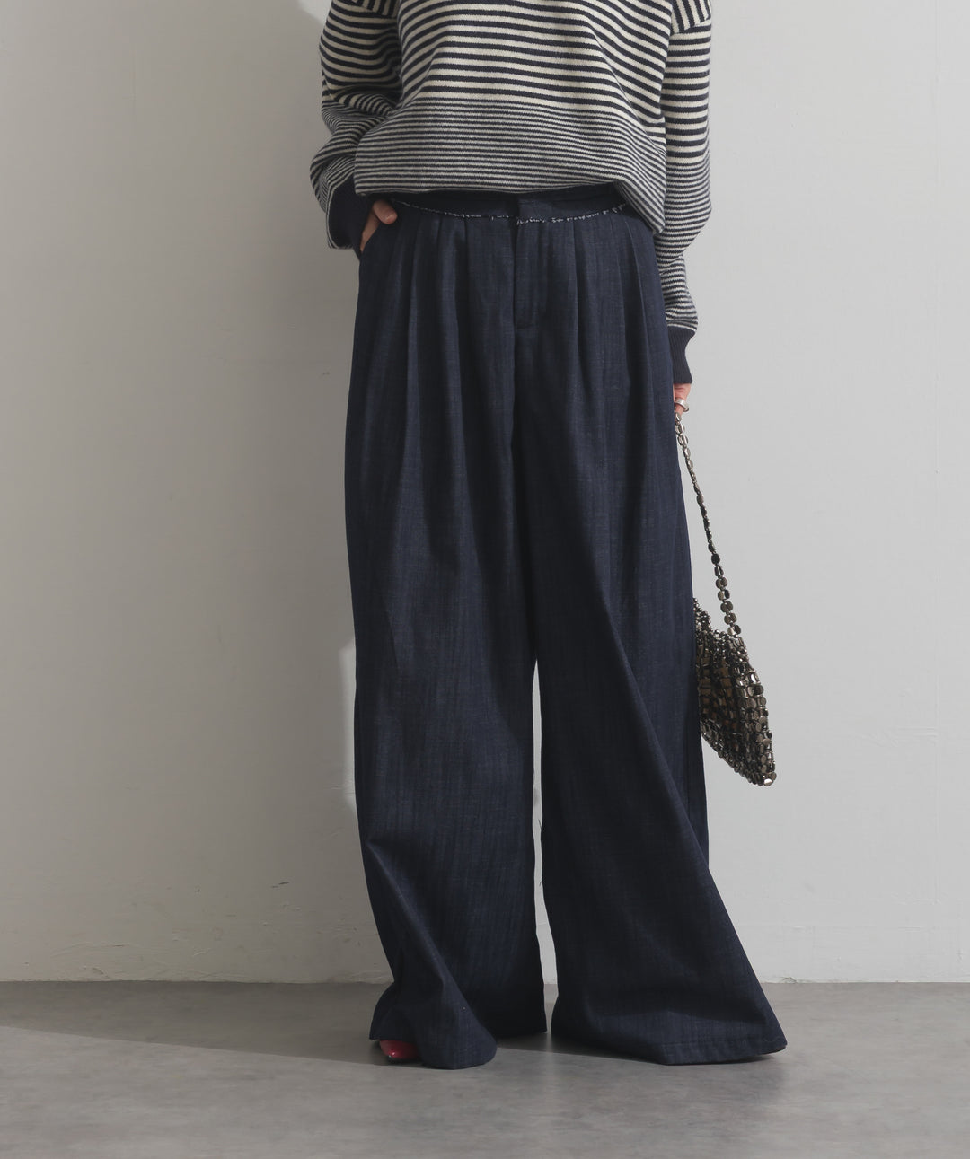 ウエストデザインワイドパンツ
