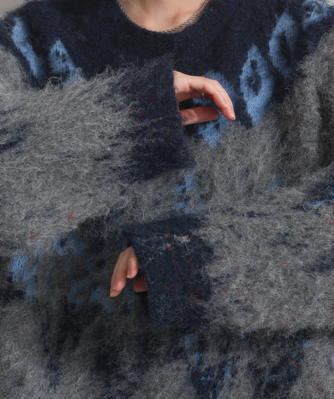 ノルディック柄シャギーニットプルオーバー