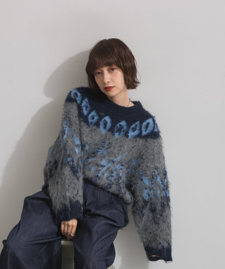 ノルディック柄シャギーニットプルオーバー