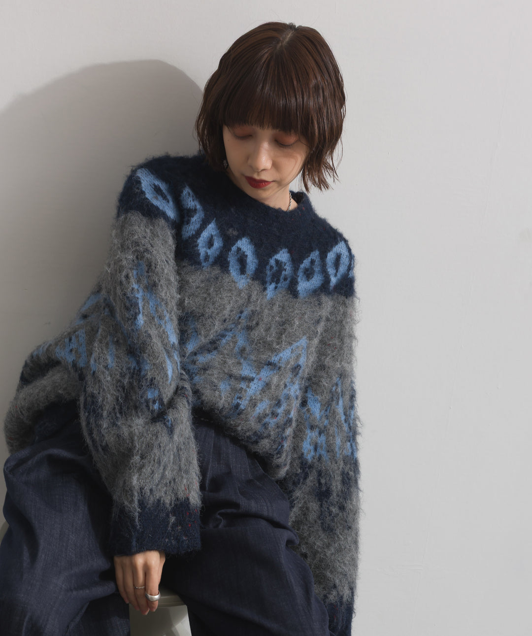 ノルディック柄シャギーニットプルオーバー