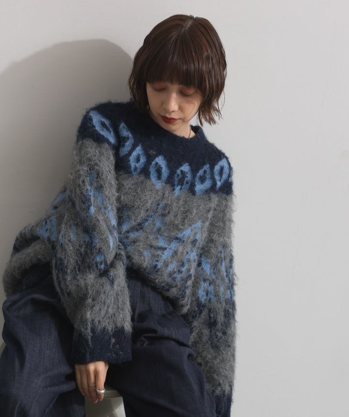 ノルディック柄シャギーニットプルオーバー