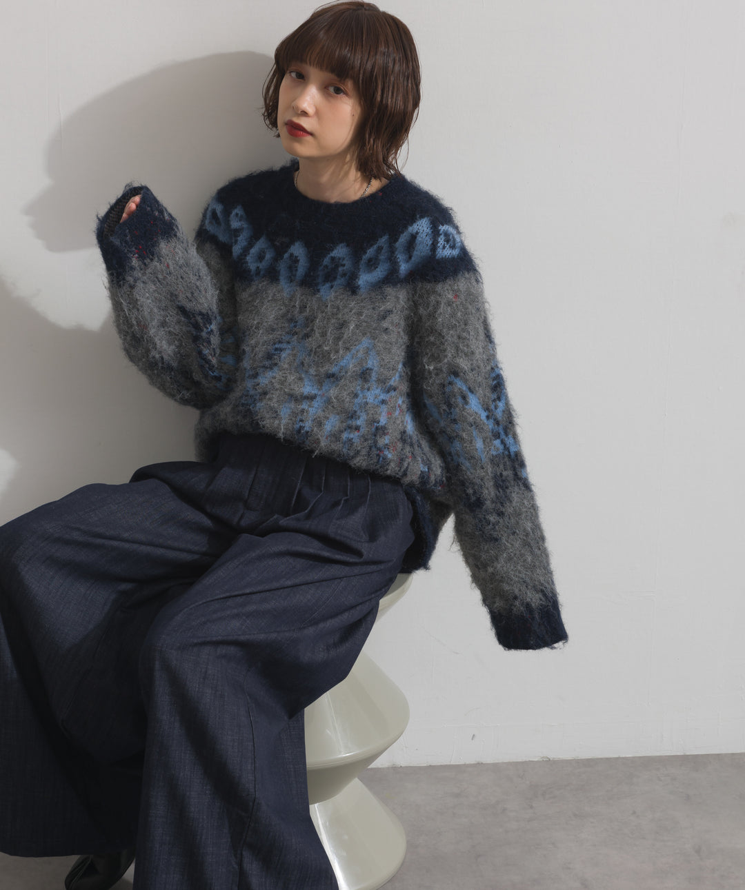 ノルディック柄シャギーニットプルオーバー