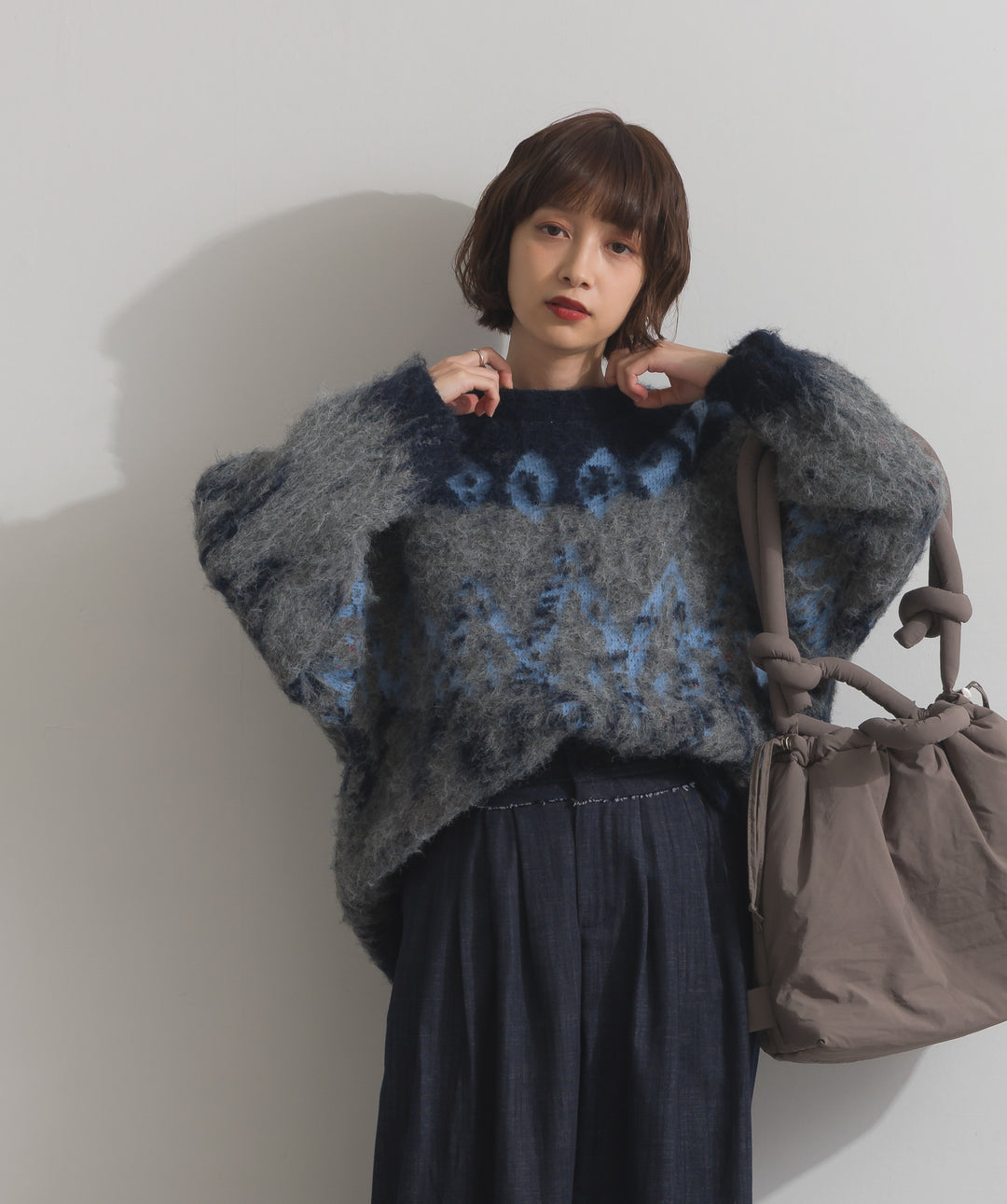 ノルディック柄シャギーニットプルオーバー