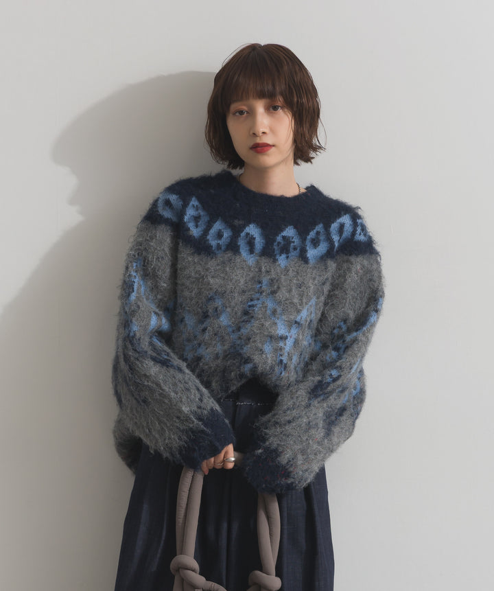 ノルディック柄シャギーニットプルオーバー