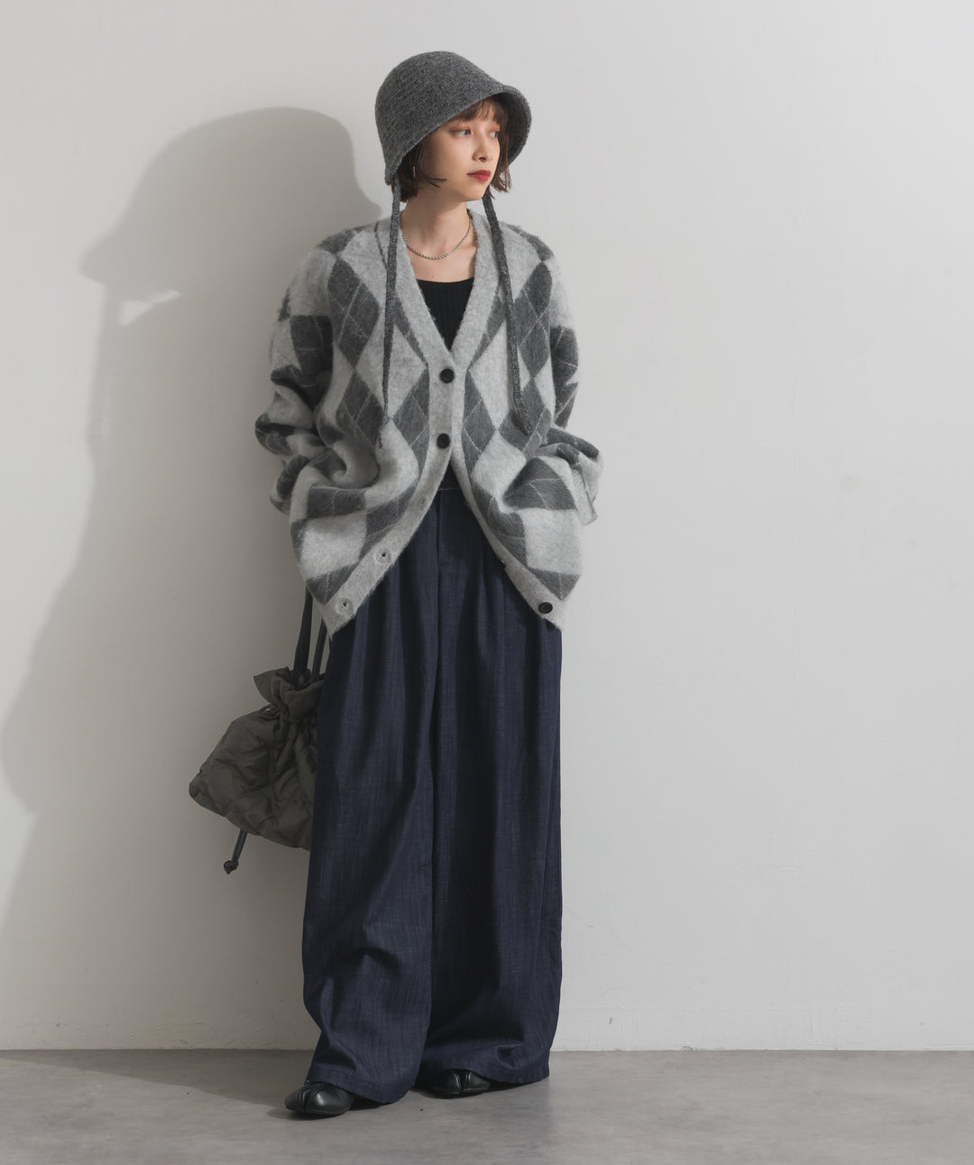 シャギーアーガイルVネックカーディガン