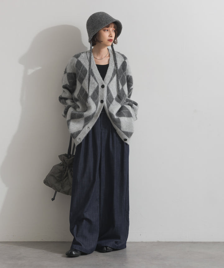 シャギーアーガイルVネックカーディガン