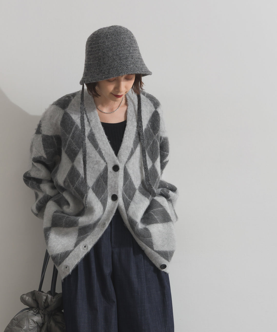 シャギーアーガイルVネックカーディガン