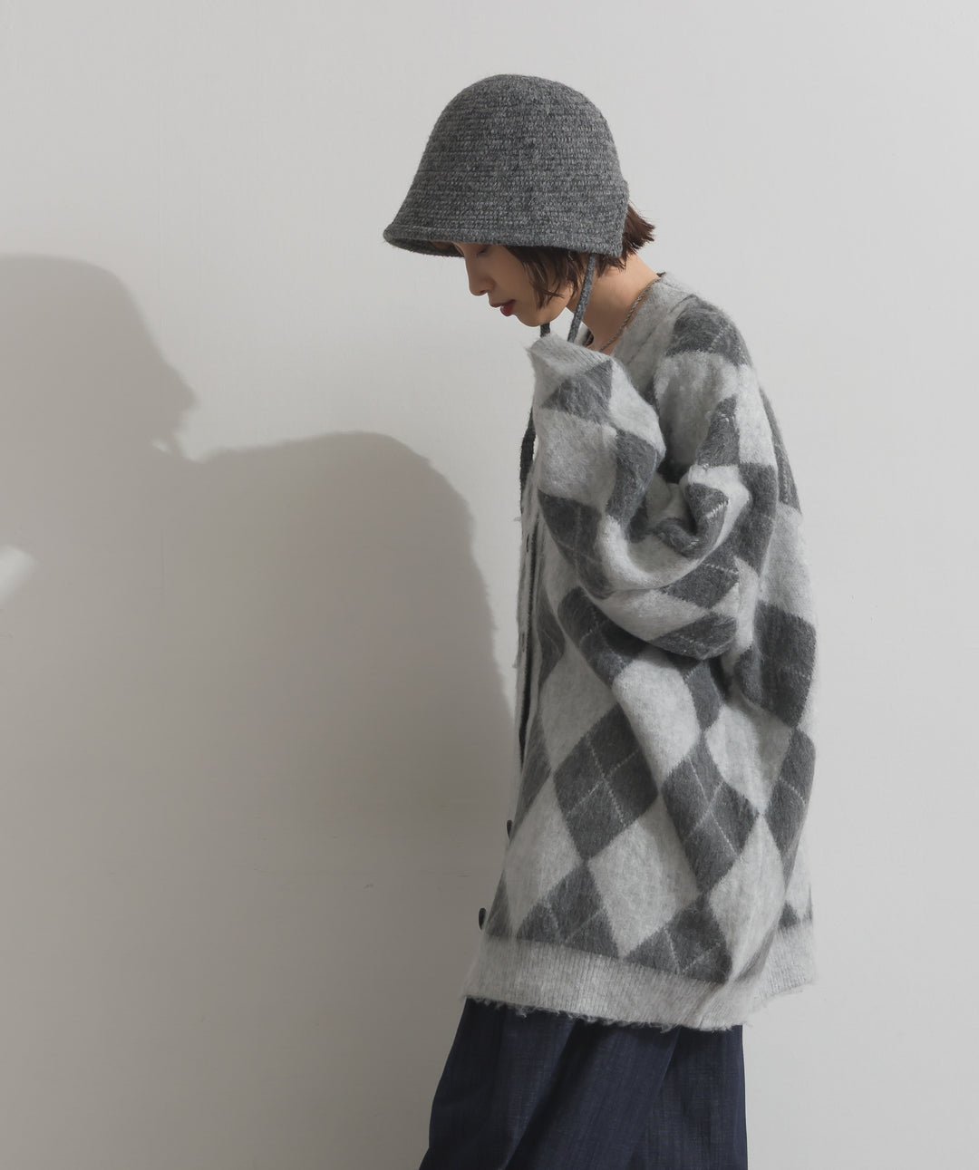 シャギーアーガイルVネックカーディガン