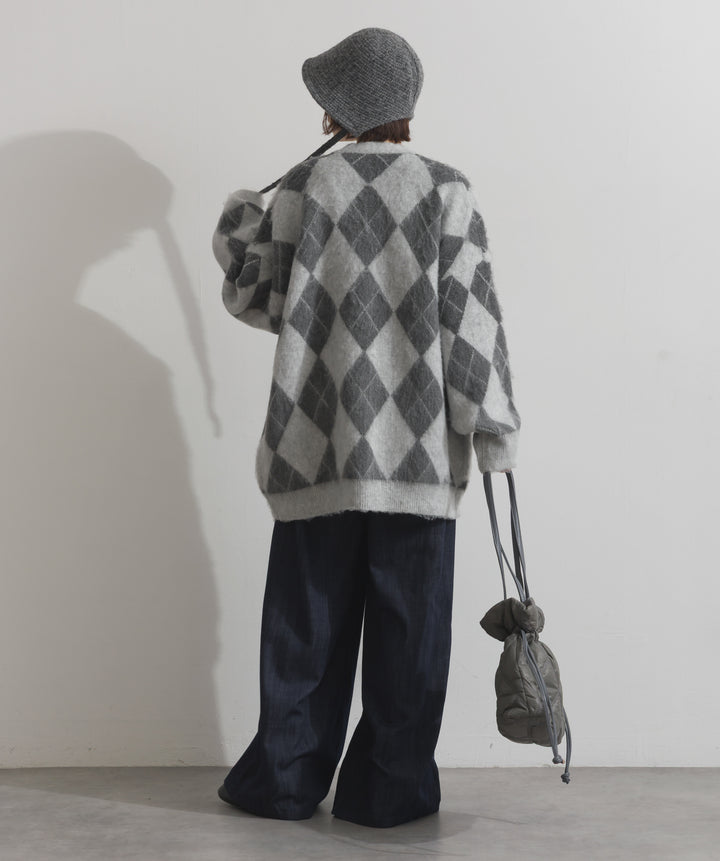 シャギーアーガイルVネックカーディガン