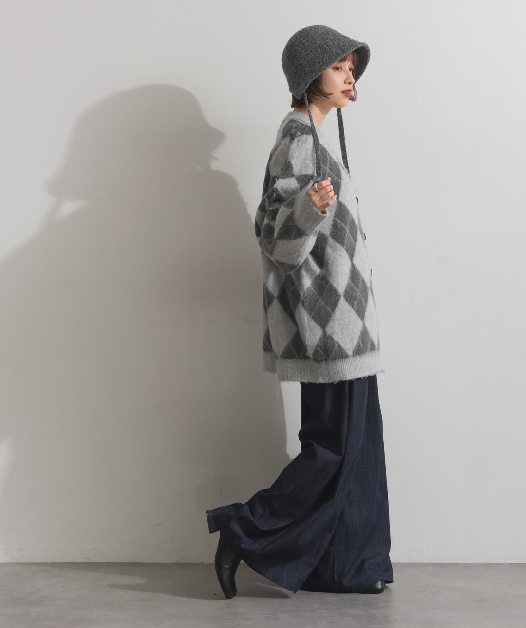 シャギーアーガイルVネックカーディガン