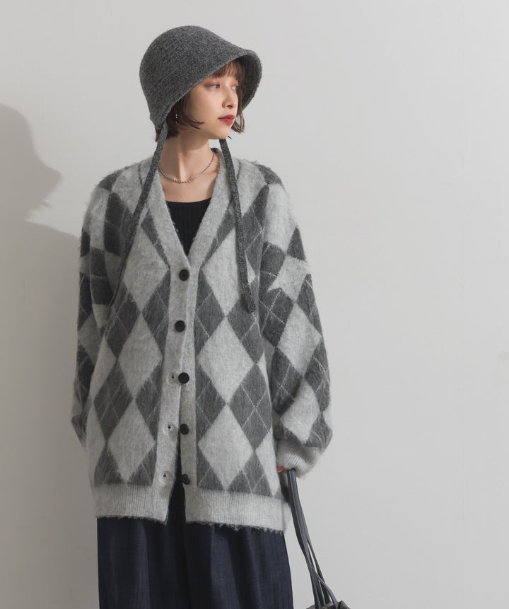 シャギーアーガイルVネックカーディガン