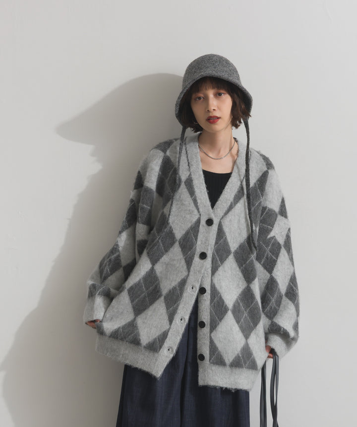 シャギーアーガイルVネックカーディガン