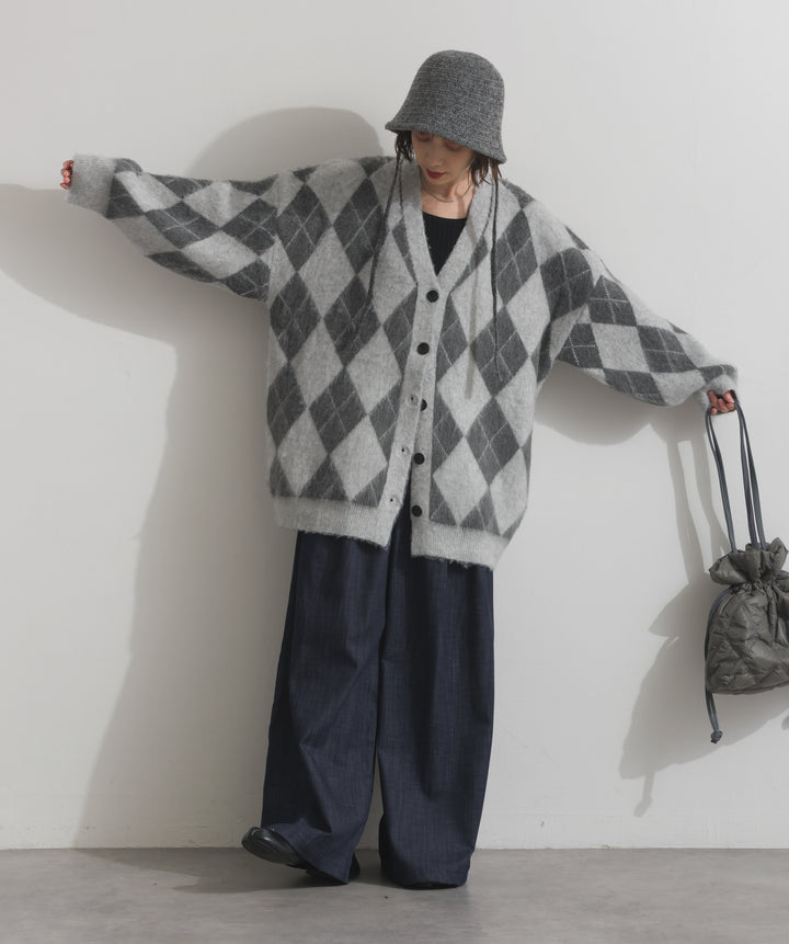 シャギーアーガイルVネックカーディガン