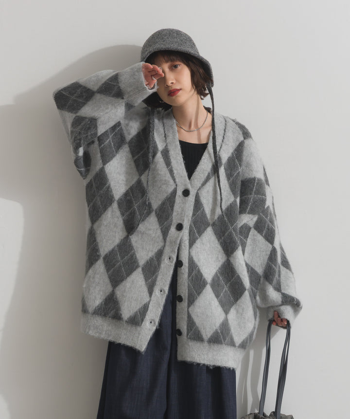 シャギーアーガイルVネックカーディガン