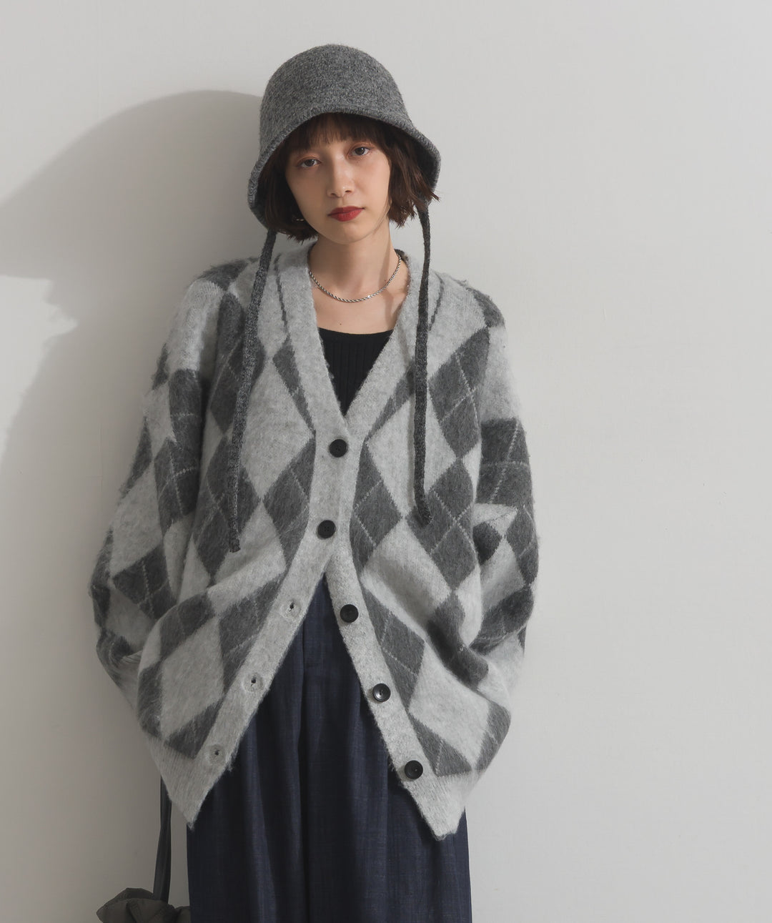 シャギーアーガイルVネックカーディガン