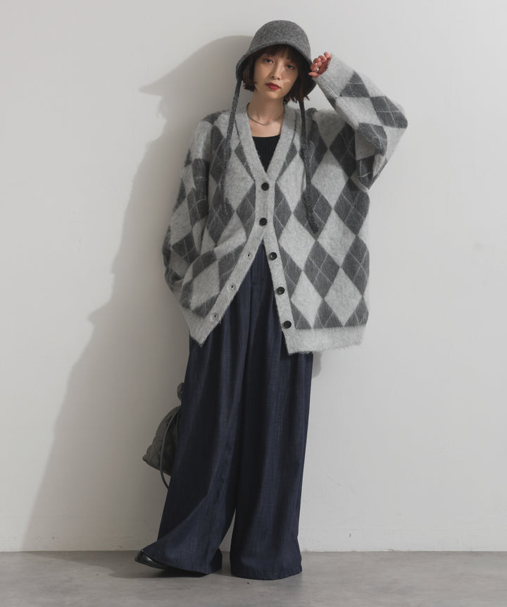 シャギーアーガイルVネックカーディガン