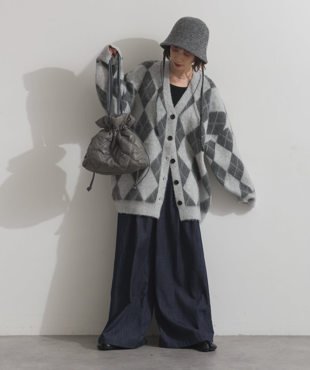 シャギーアーガイルVネックカーディガン