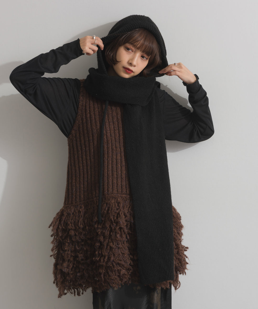 フード付きニットマフラー