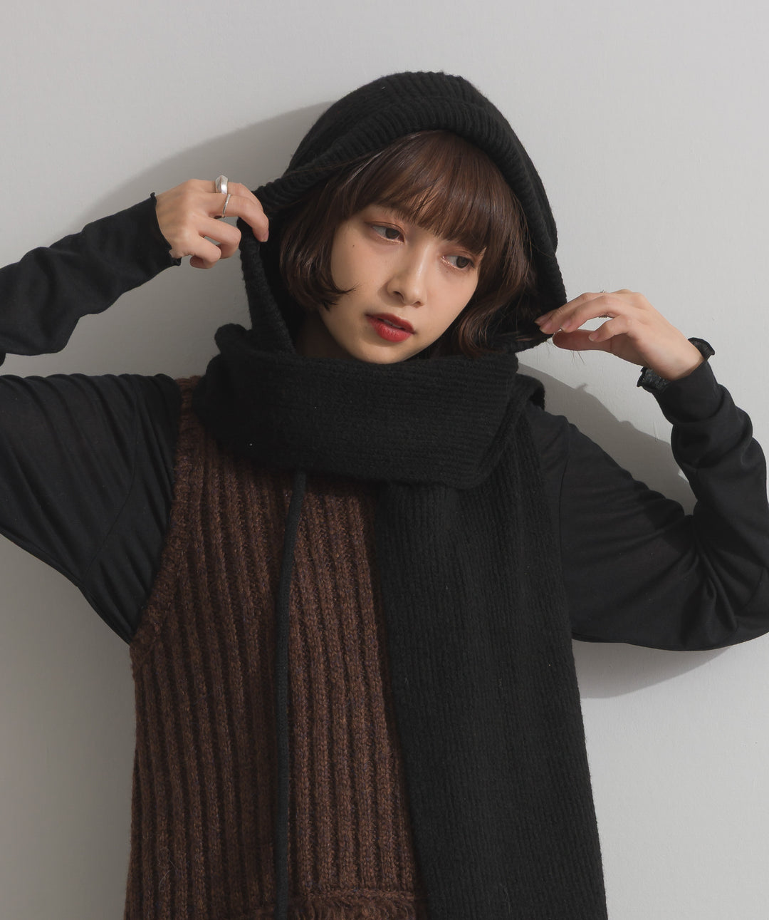 フード付きニットマフラー