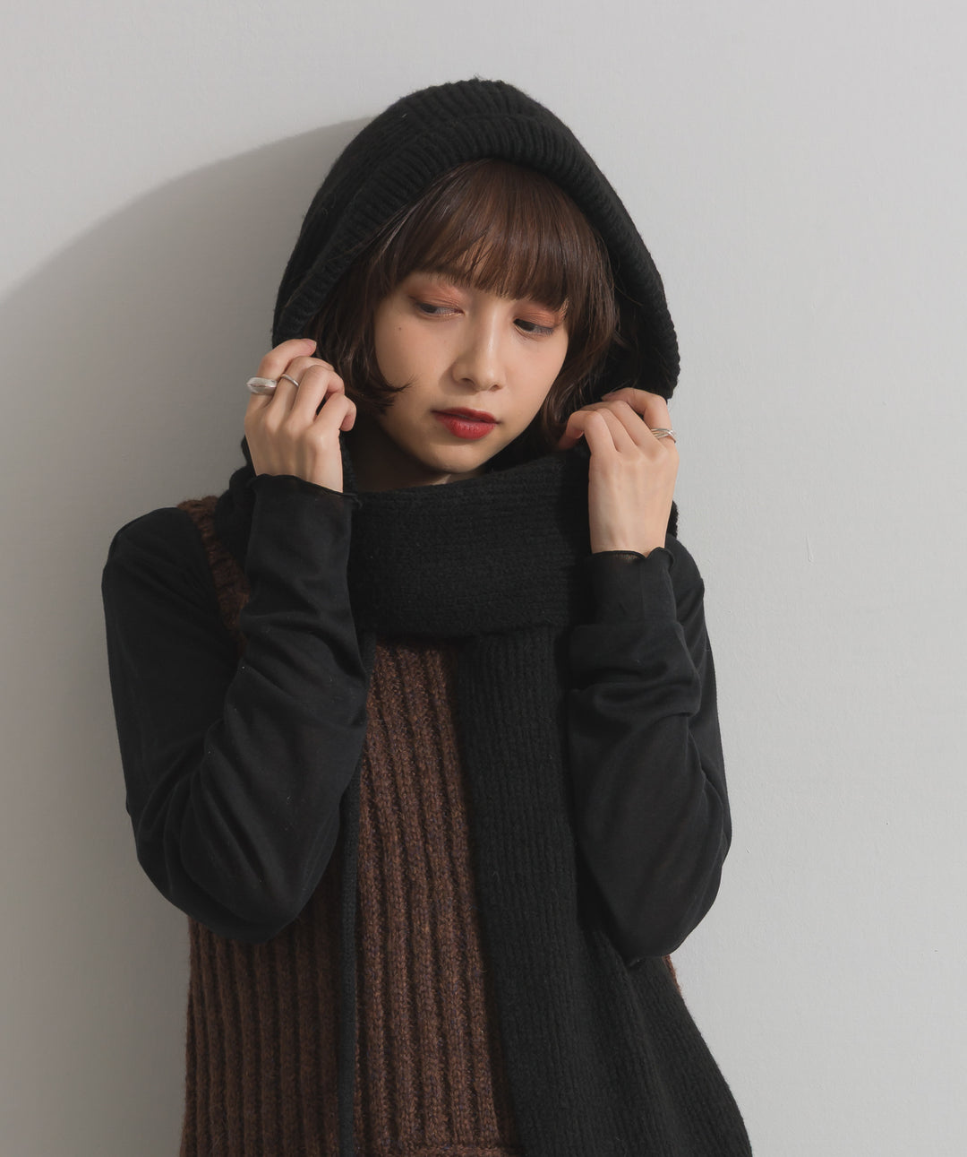 フード付きニットマフラー