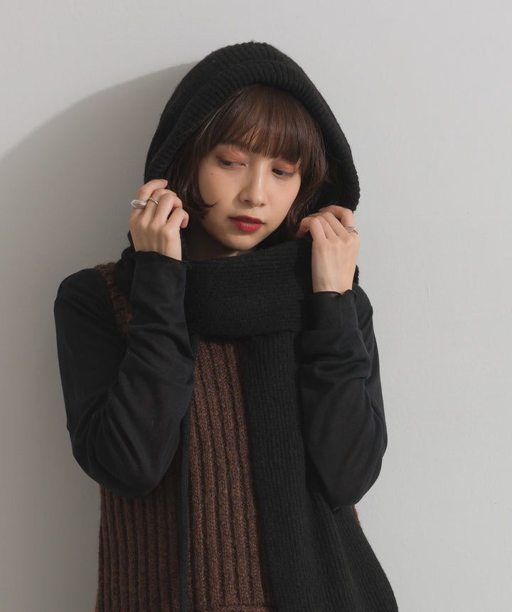 フード付きニットマフラー