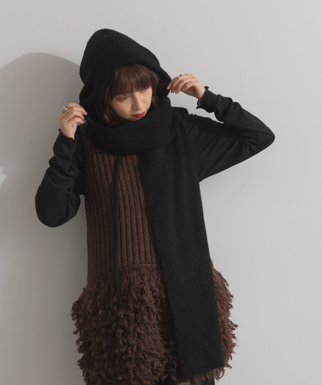 フード付きニットマフラー
