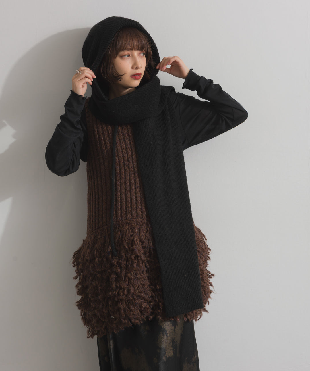 フード付きニットマフラー