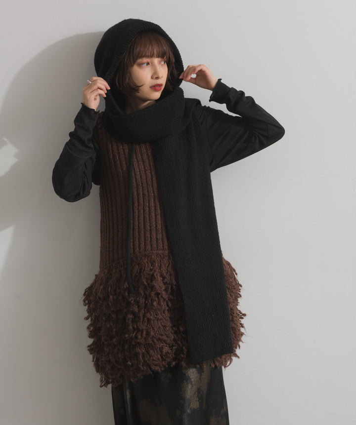 フード付きニットマフラー