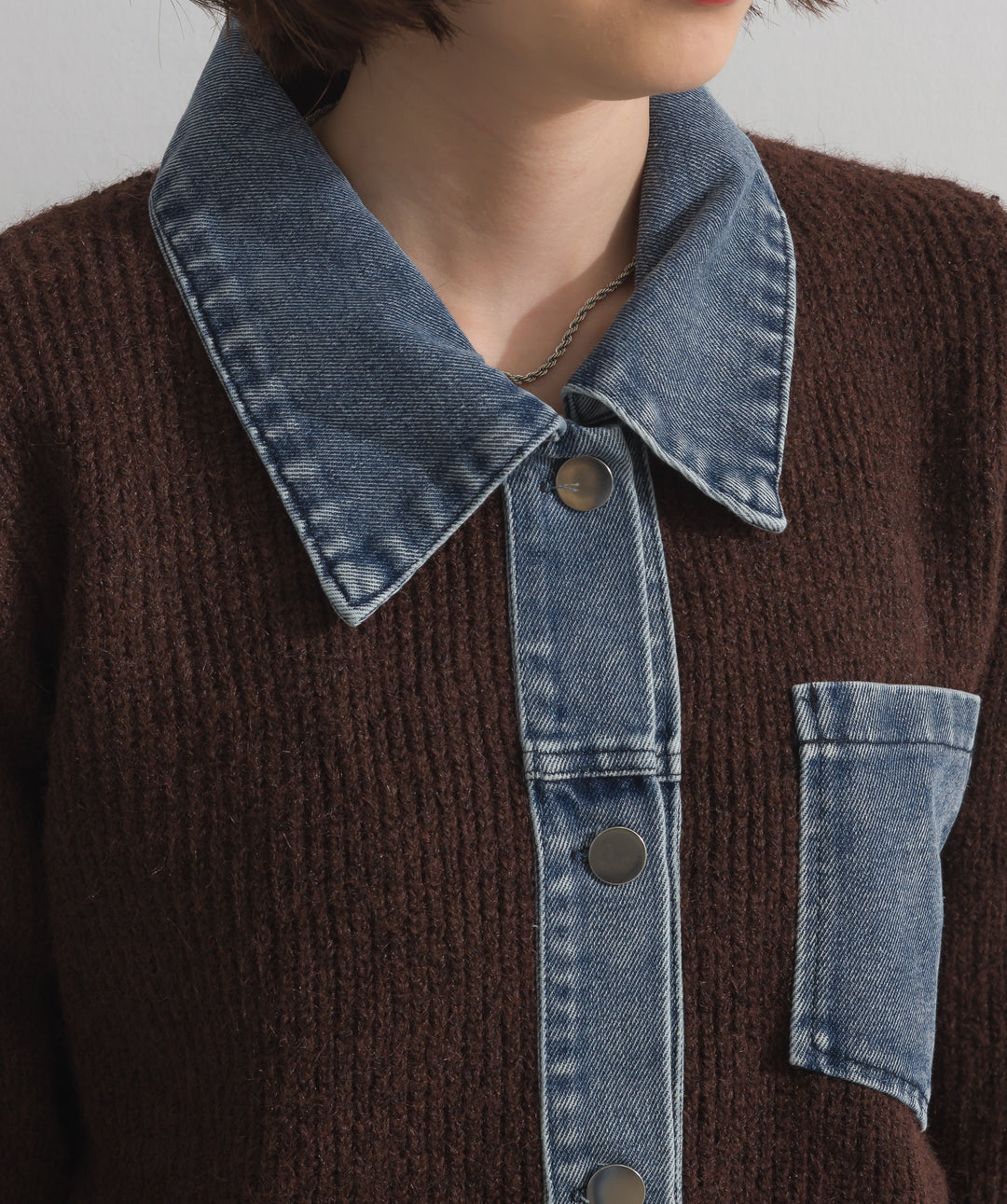 デニム切替ニットカーディガン
