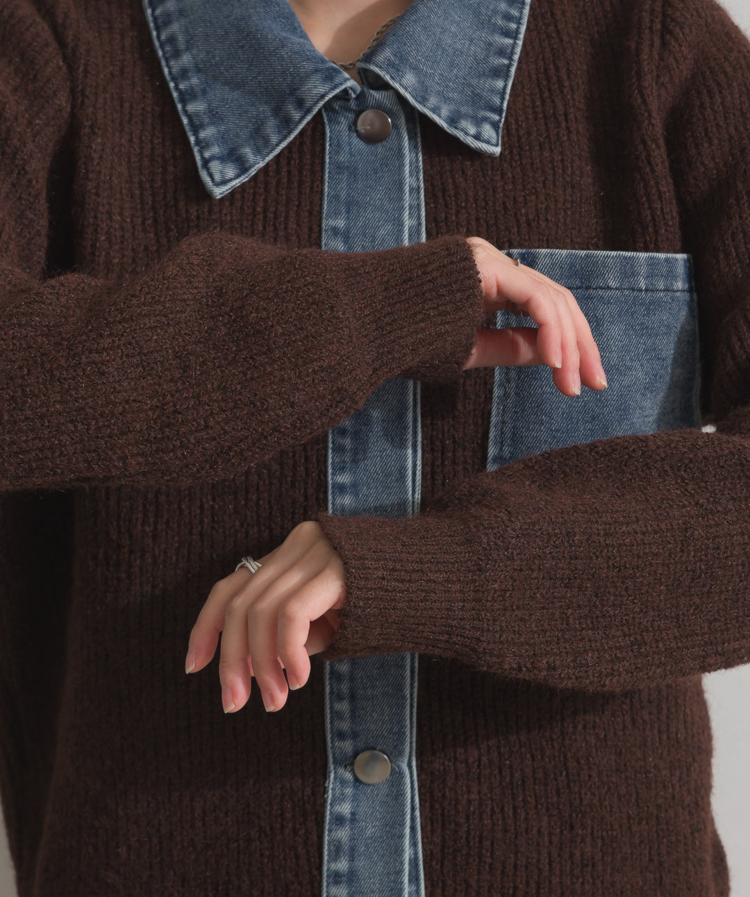 デニム切替ニットカーディガン