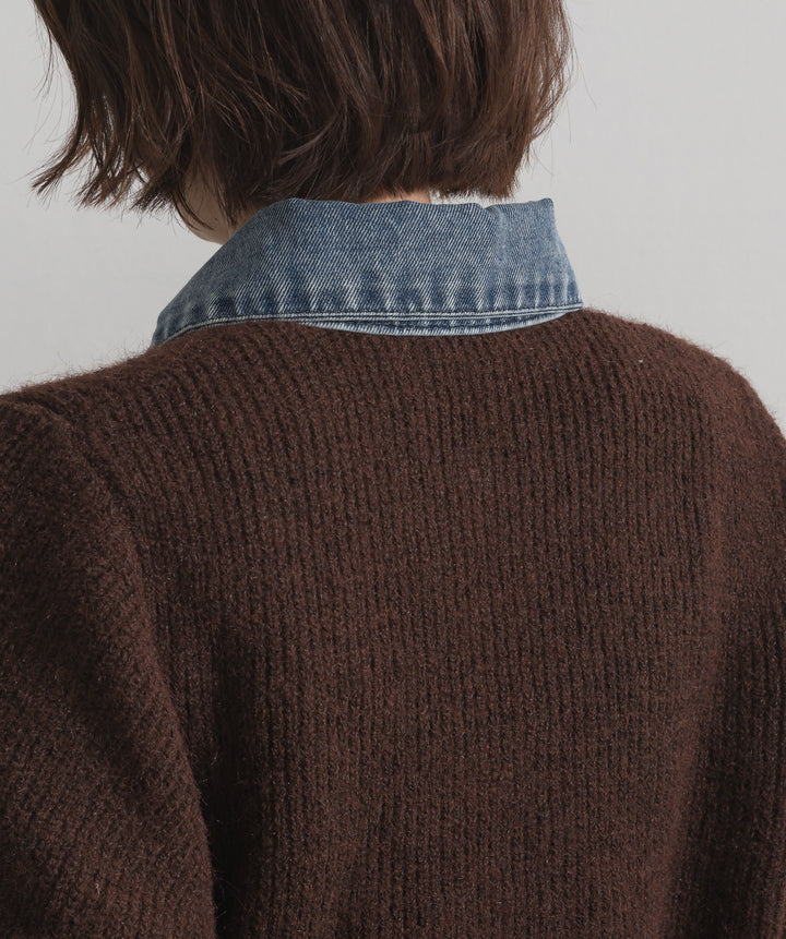 デニム切替ニットカーディガン