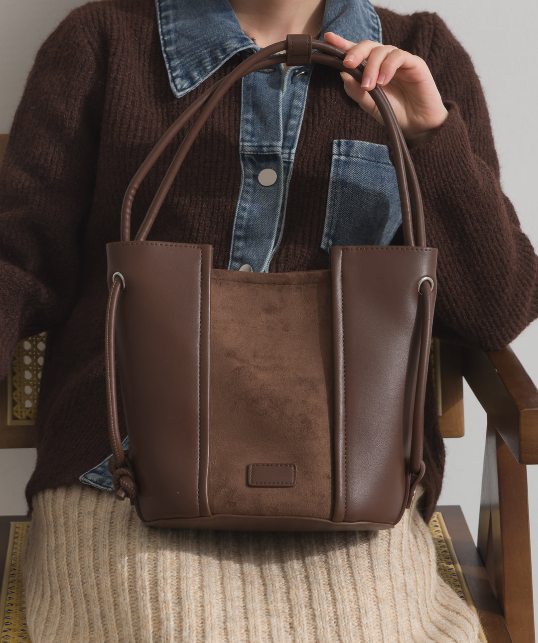 異素材コンビバケツショルダーバッグ